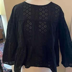 Madewell size small, black eyelet tiered shirt with button detail back.